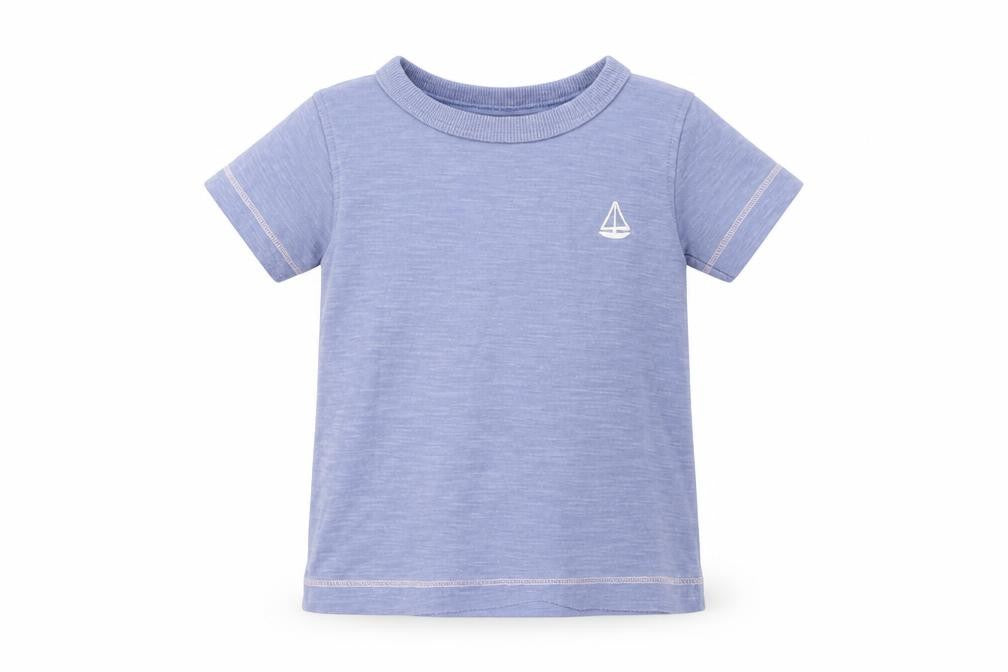 Front view of Next boys’ blue paisley basic t-shirt, size 3-6, months