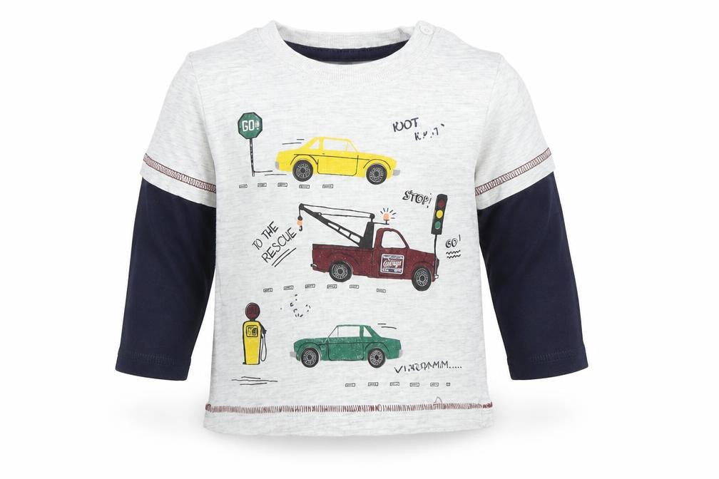 Front view of Matalan boys’ grey basic t-shirt, size 6-9, months