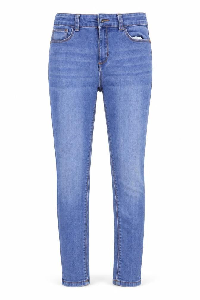 Front view of Denim & Co. girls’ blue denim skinny jeans, size 9, years