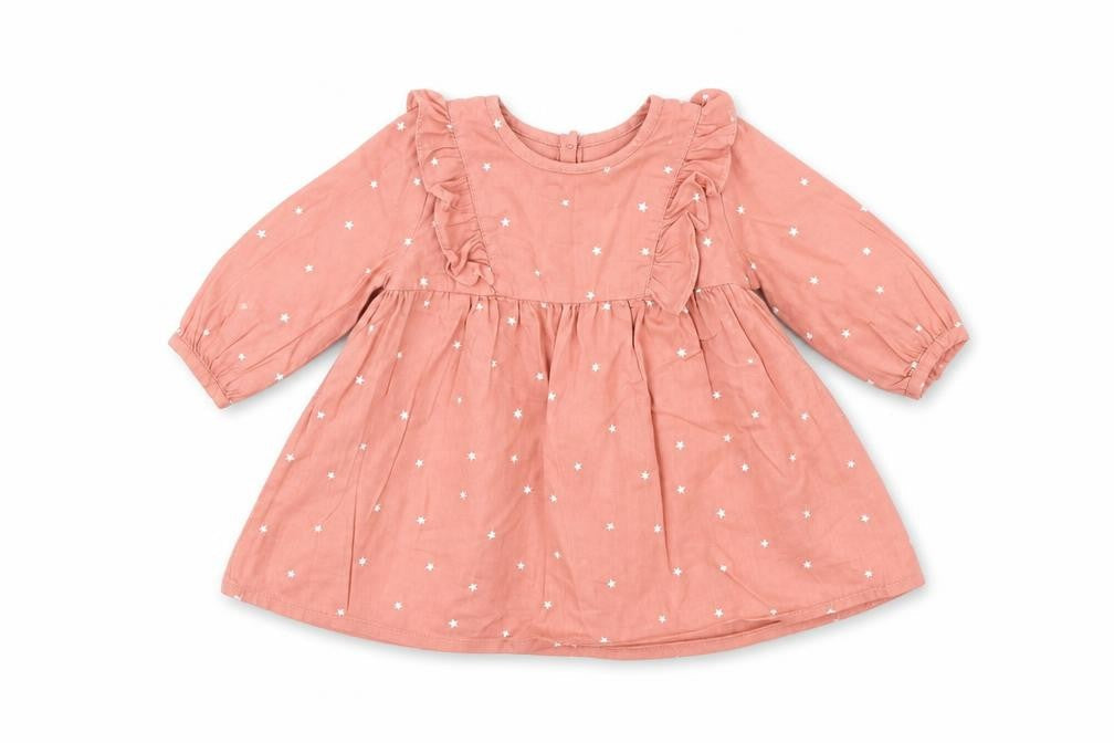 Front view of Next girls’ pink fit & flare, size 0-3, months - star detail