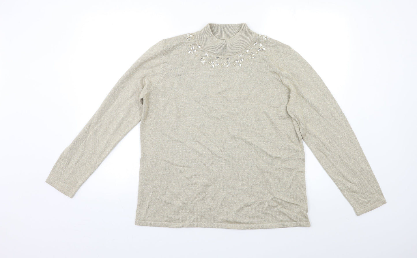 Bonmarché Womens Beige   Pullover Jumper Size M  - Embelished Neckline