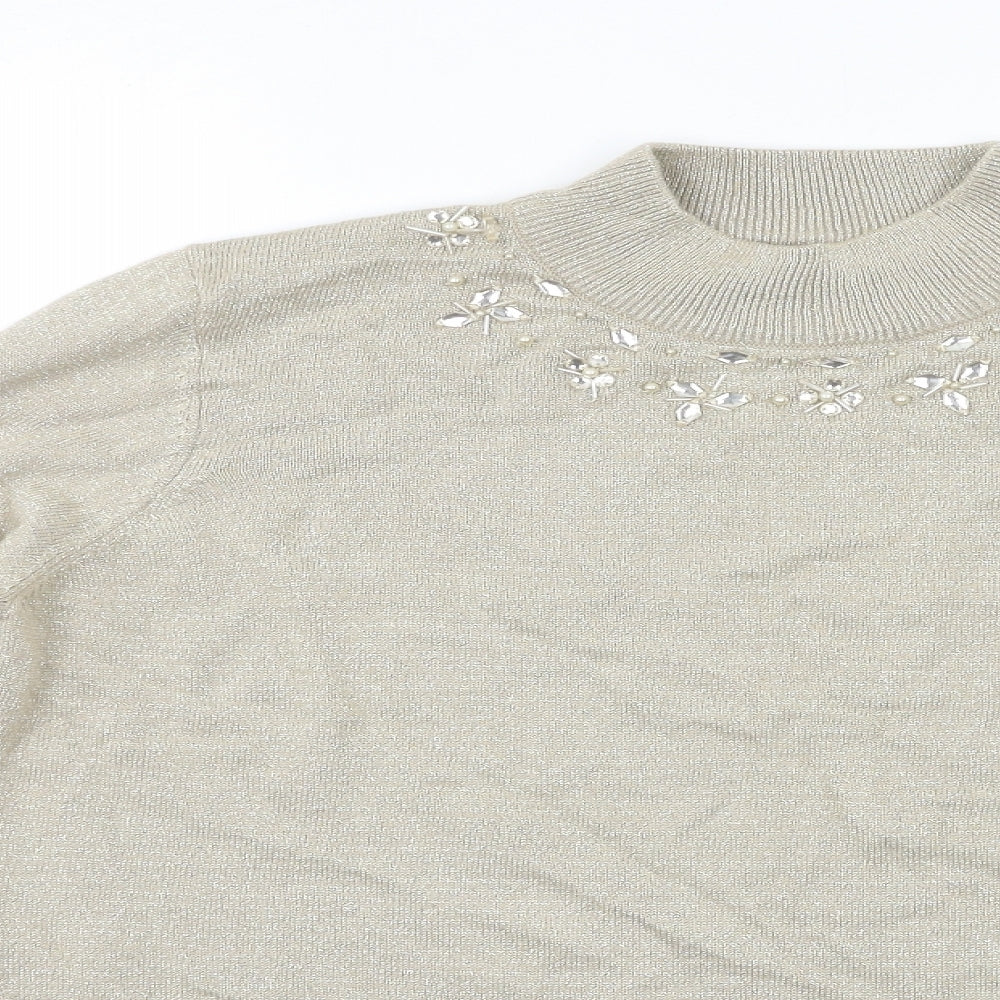 Bonmarché Womens Beige   Pullover Jumper Size M  - Embelished Neckline
