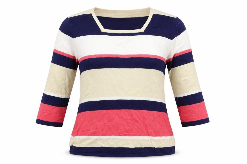 Front view of Alexara women’s multicoloured striped jumper, size L