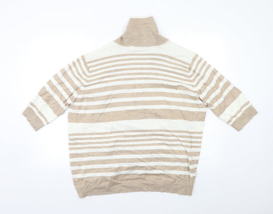 Isle Womens Beige Striped  Cardigan Jumper Size XL