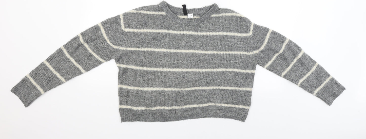 Divided Womens Grey Striped  Pullover Jumper Size S  - CROPPED