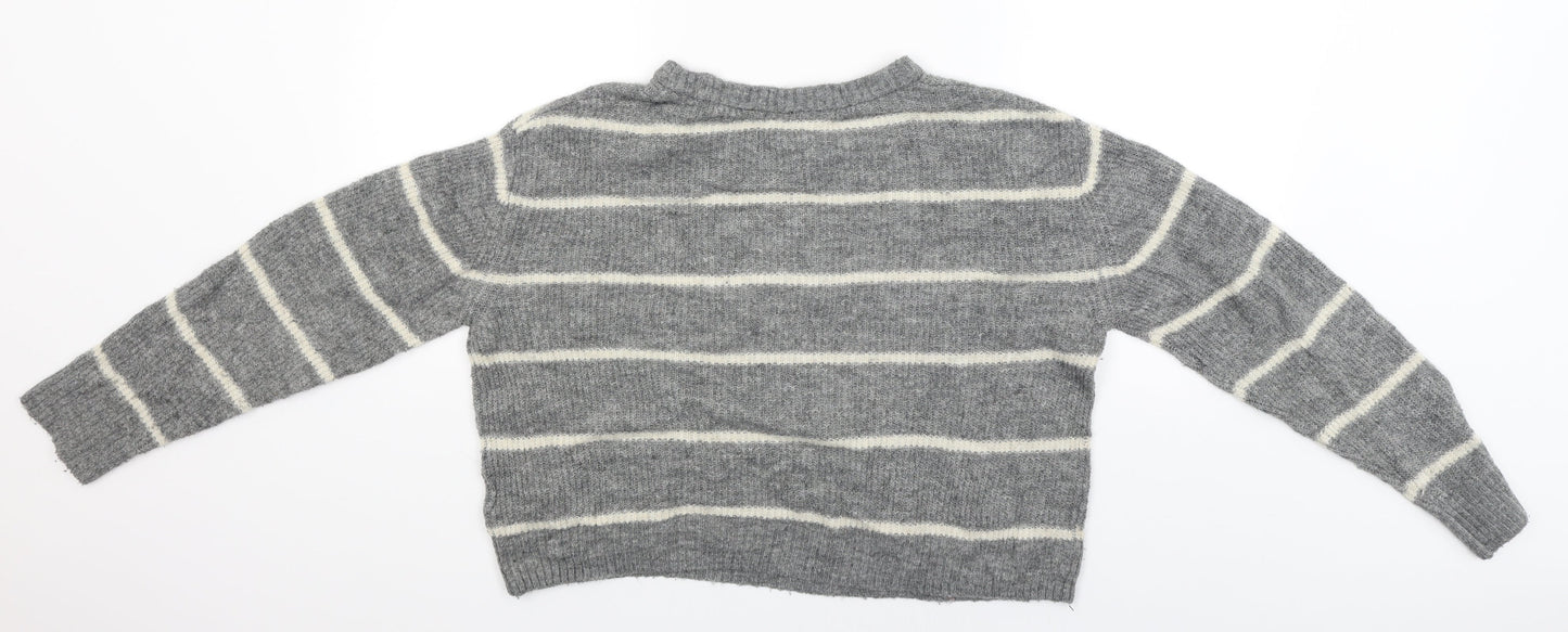 Divided Womens Grey Striped  Pullover Jumper Size S  - CROPPED