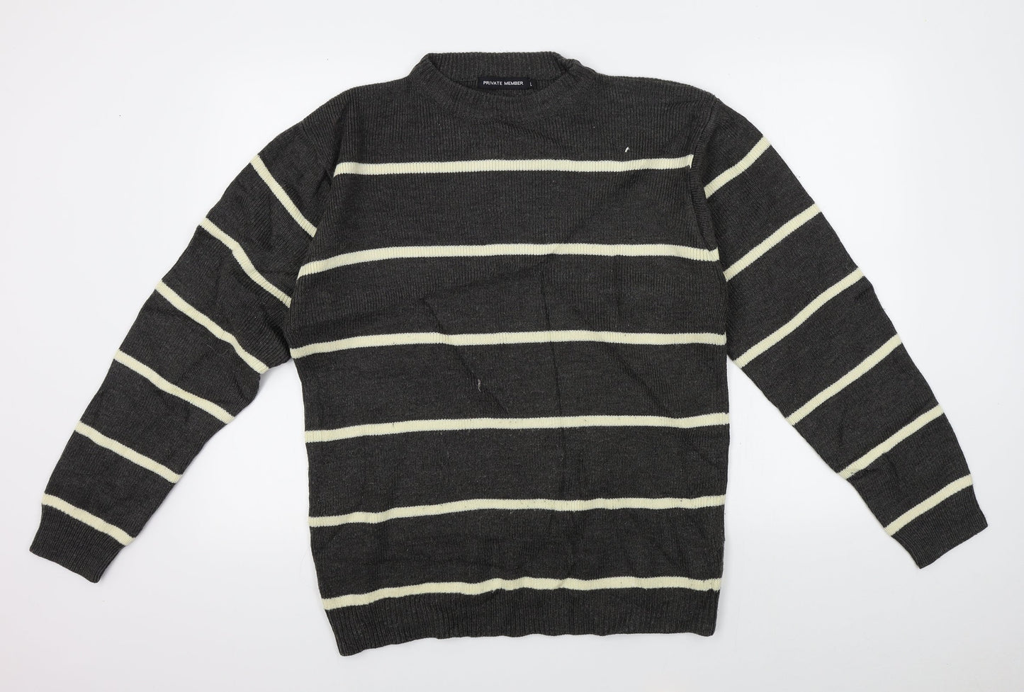 Private Member Mens Grey Striped  Pullover Jumper Size L