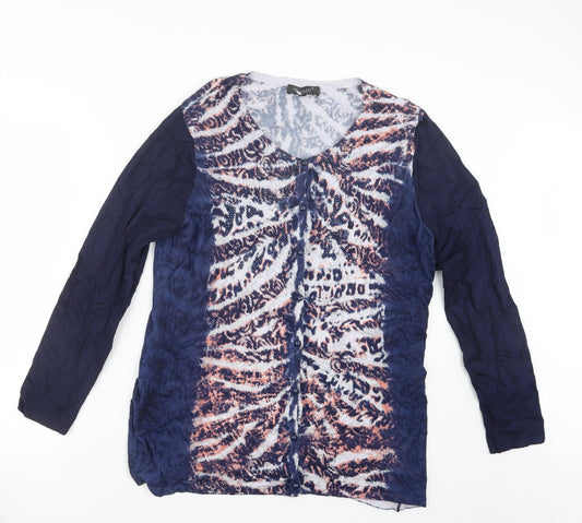 Rinatti Womens Blue Geometric Knit Cardigan Jumper Size XL