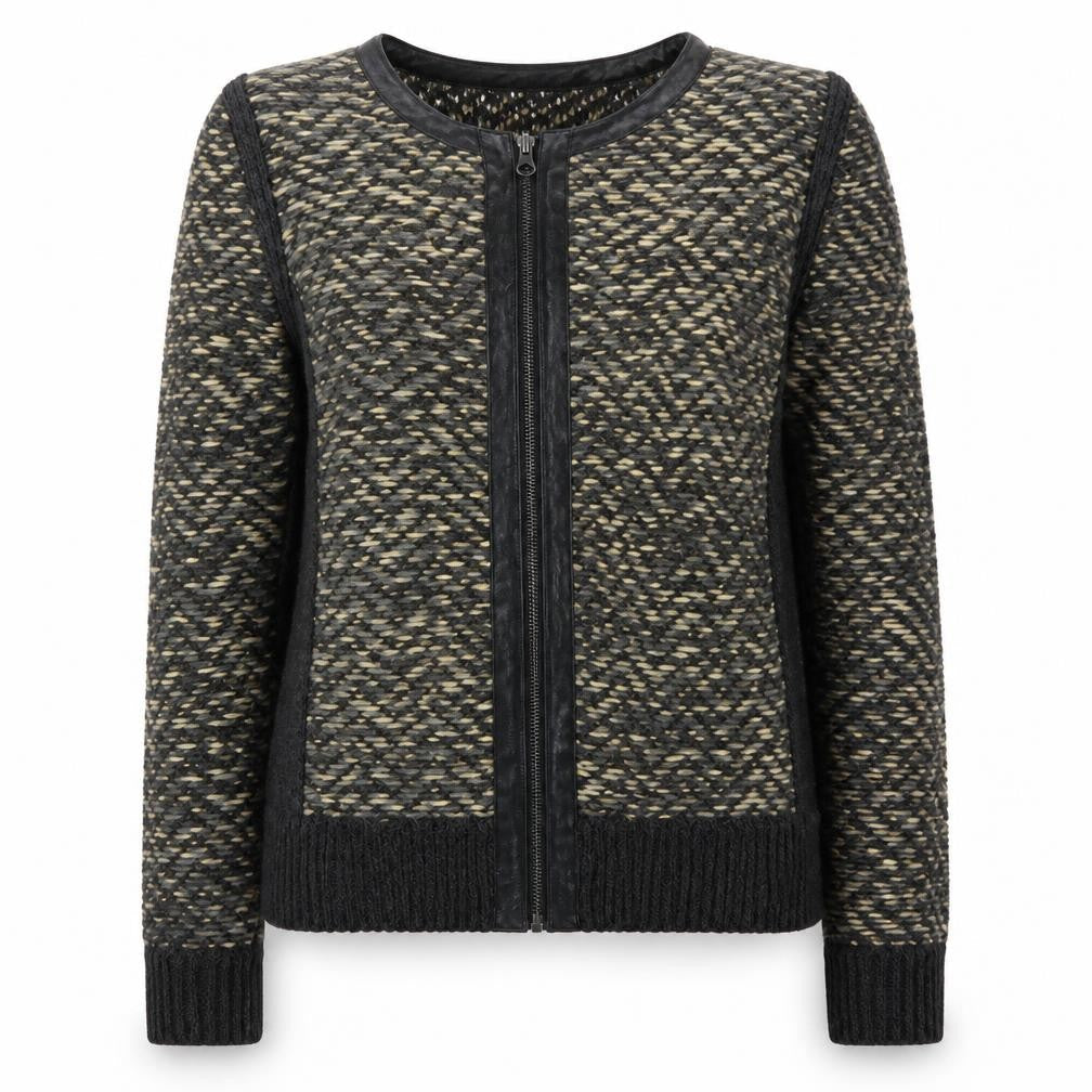 Front view of Papaya women’s grey knit jacket, size UK 12