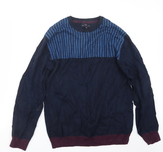 Easy Mens Blue  Knit Pullover Jumper Size M