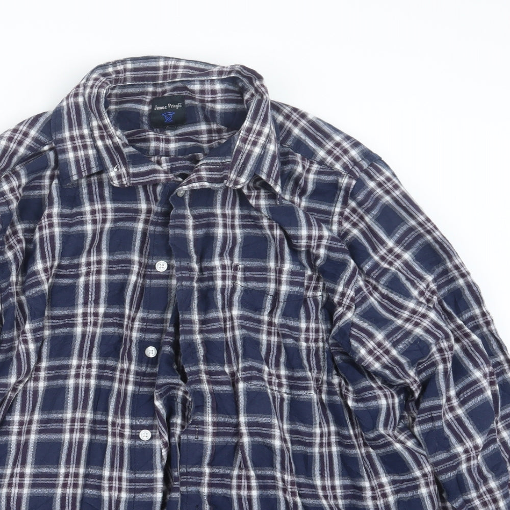 EWM Mens Blue Check   Button-Up Size XL