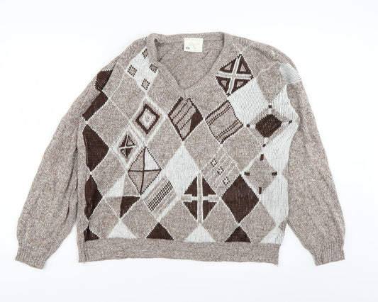 New Era Womens Brown Argyle/Diamond Knit Pullover Jumper Size L