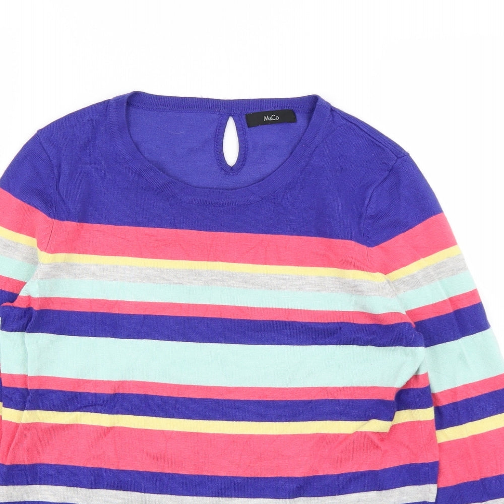 M&Co Womens Blue Striped Knit Pullover Jumper Size 10