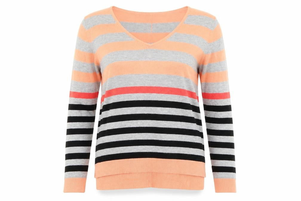 Fransa Womens Orange Striped Knit Pullover Jumper Size M