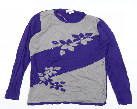 Fay Louise Womens Purple Floral Knit Pullover Jumper Size L