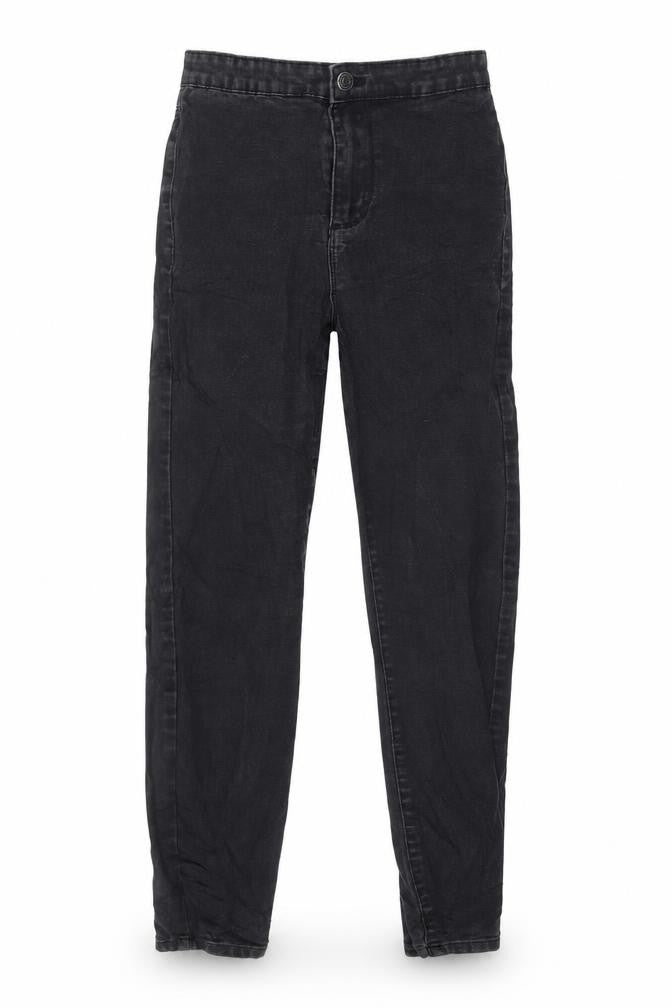 Front view of Denim & Co. women’s black denim skinny jeans, size UK 6, 27-inch leg