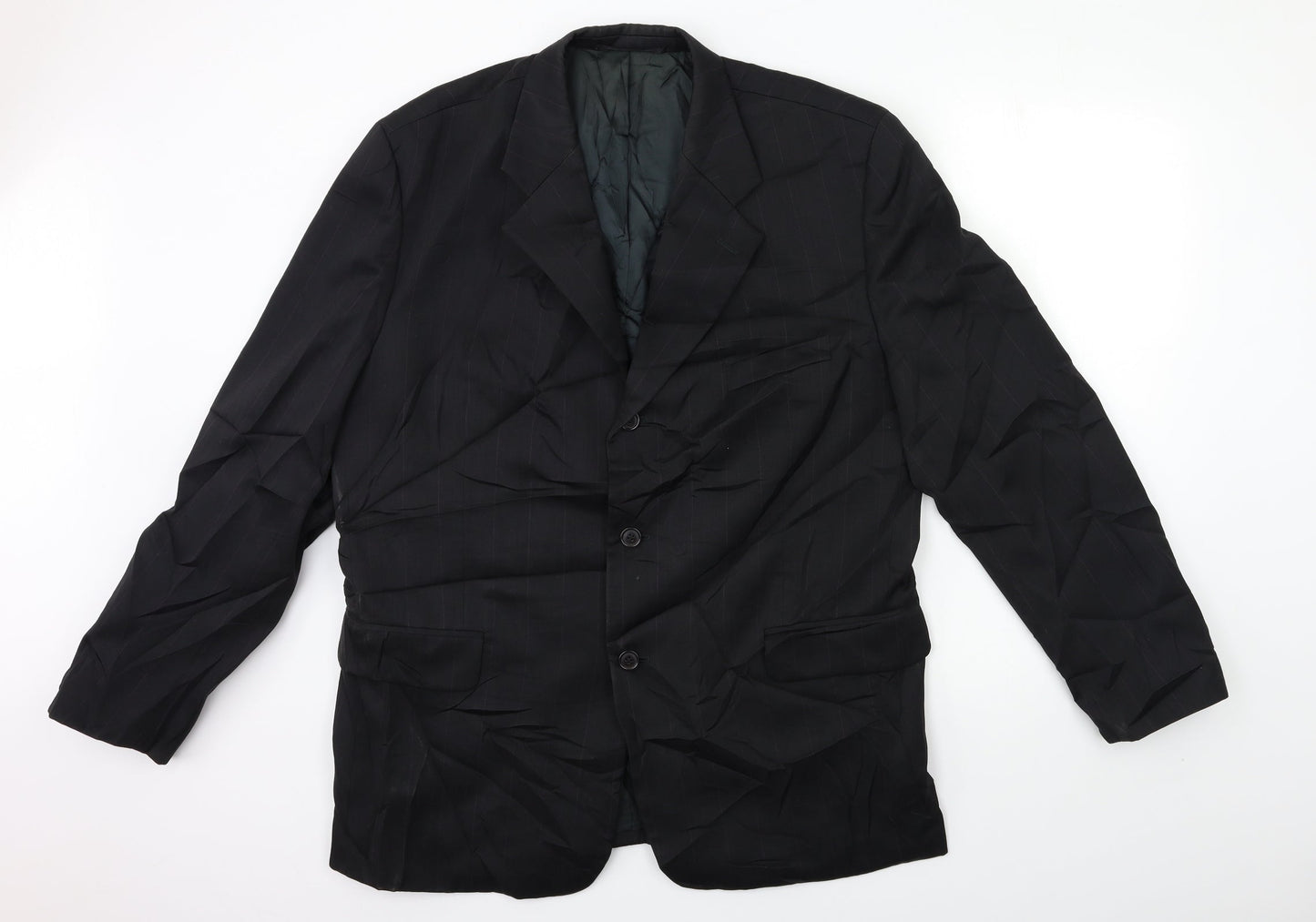 Preworn Mens Black Striped  Jacket Suit Size 44