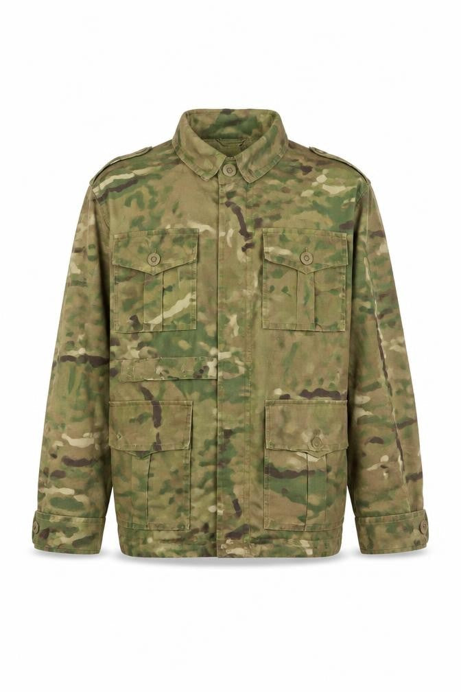 Front view of Preworn girls’ green camouflage jacket, size 7, years