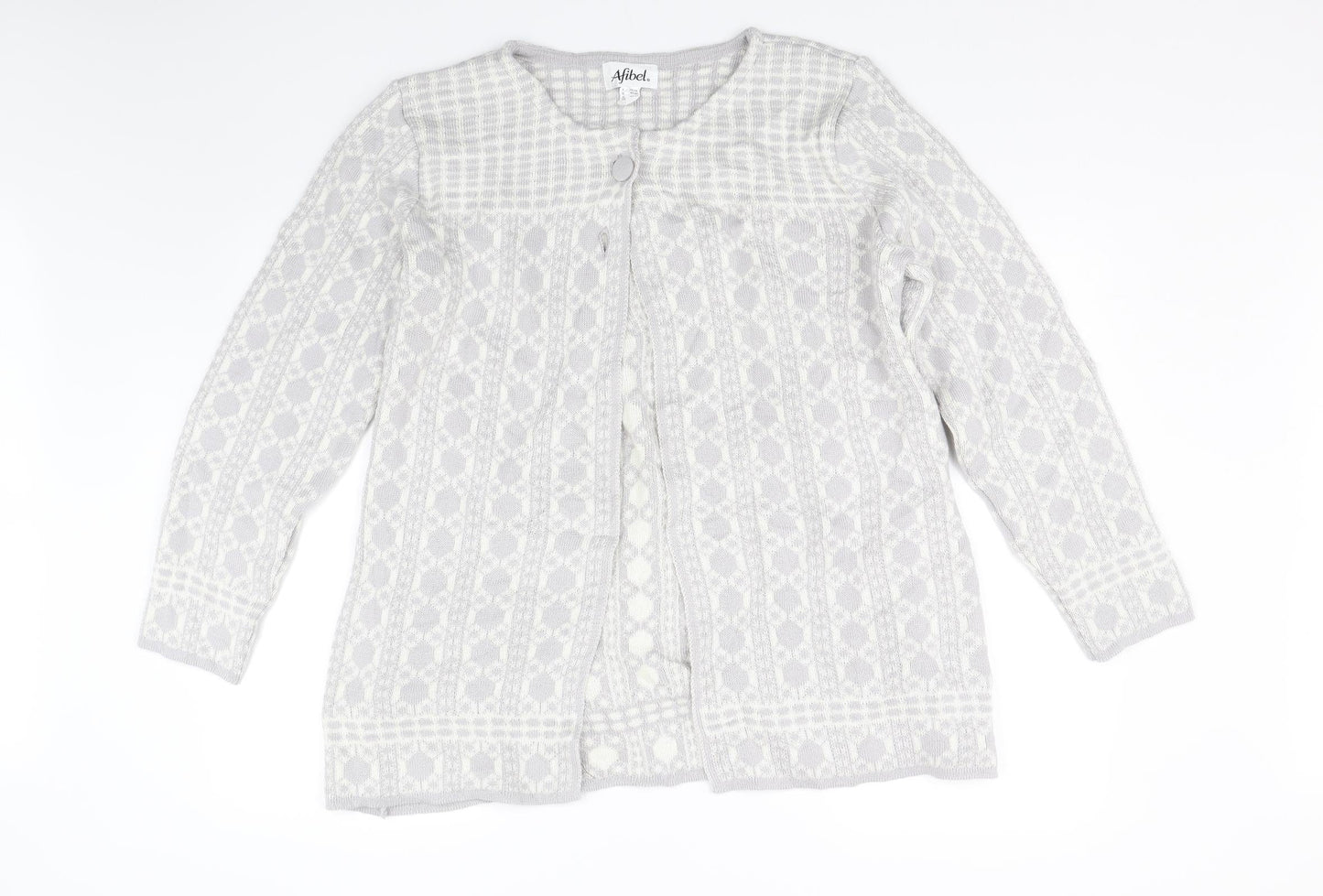 Afibel Womens Grey Geometric  Cardigan Jumper Size 16