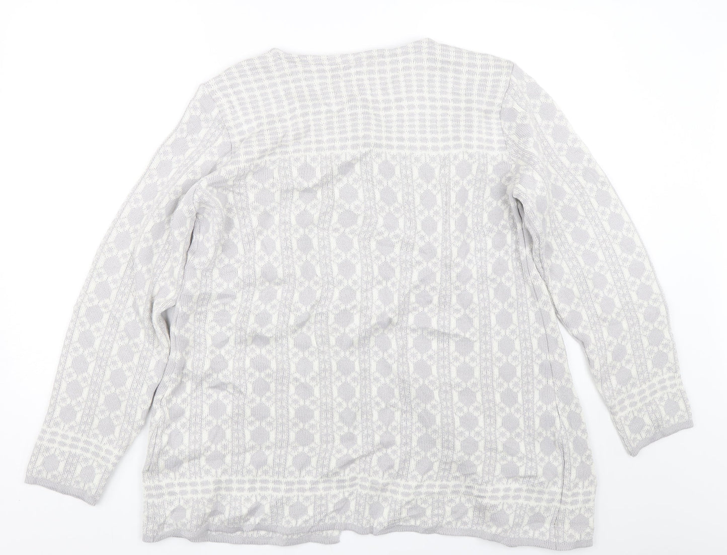 Afibel Womens Grey Geometric  Cardigan Jumper Size 16