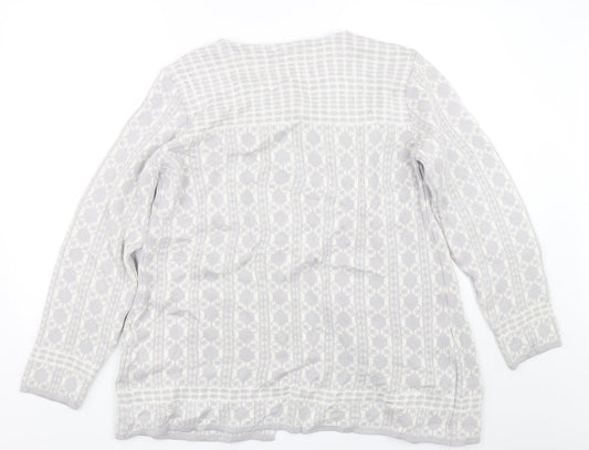 Afibel Womens Grey Geometric  Cardigan Jumper Size 16