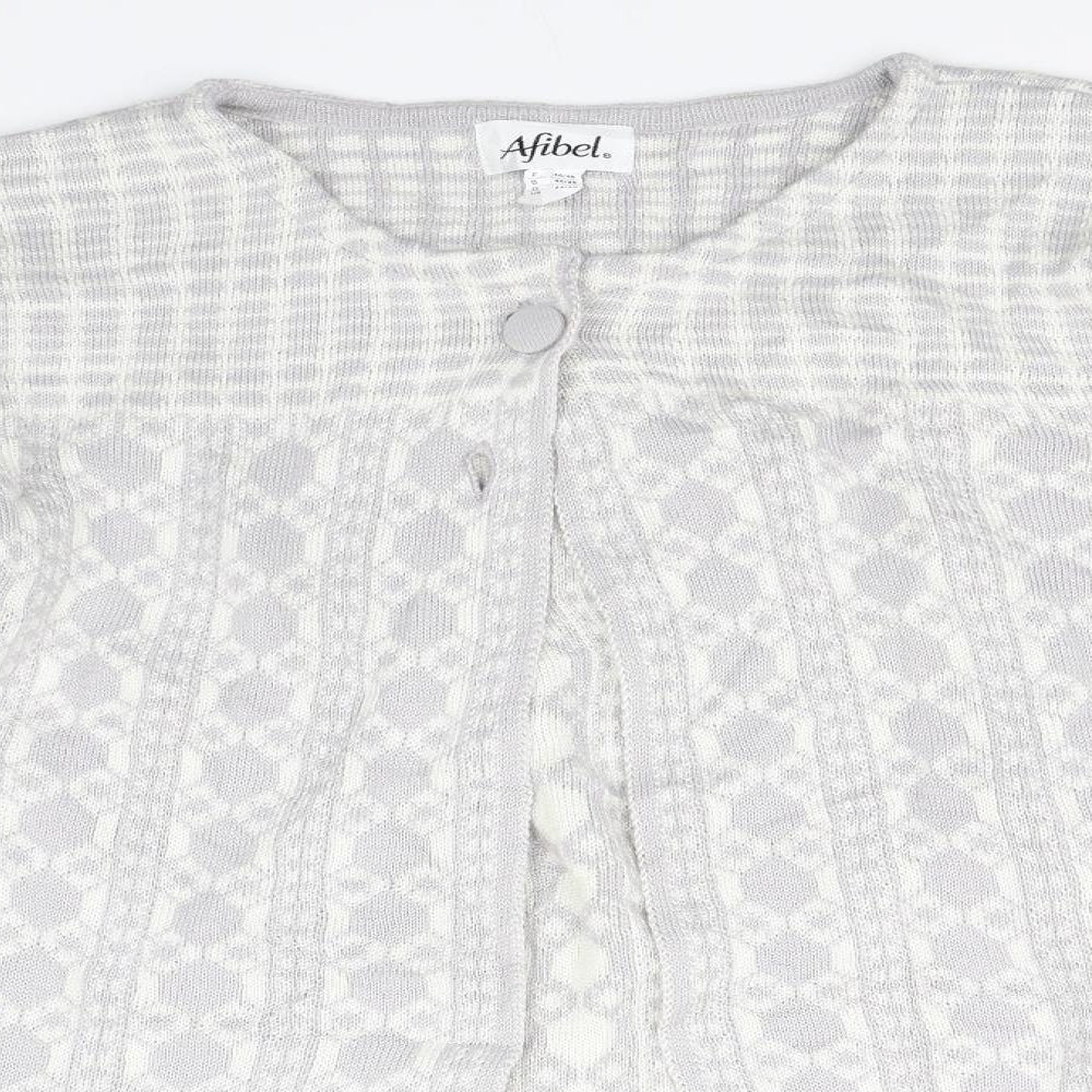 Afibel Womens Grey Geometric  Cardigan Jumper Size 16