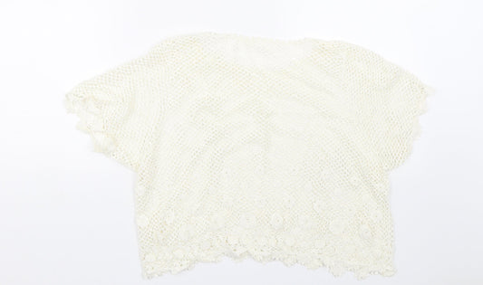 Preworn Womens White Floral Lace Cropped T-Shirt Size M