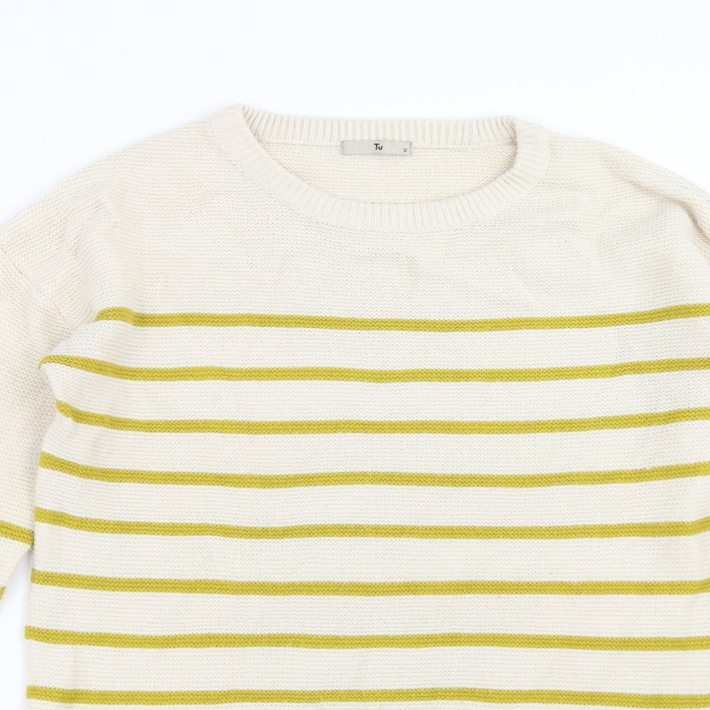 Sainsburys  Womens Beige Striped Knit Pullover Jumper Size 12