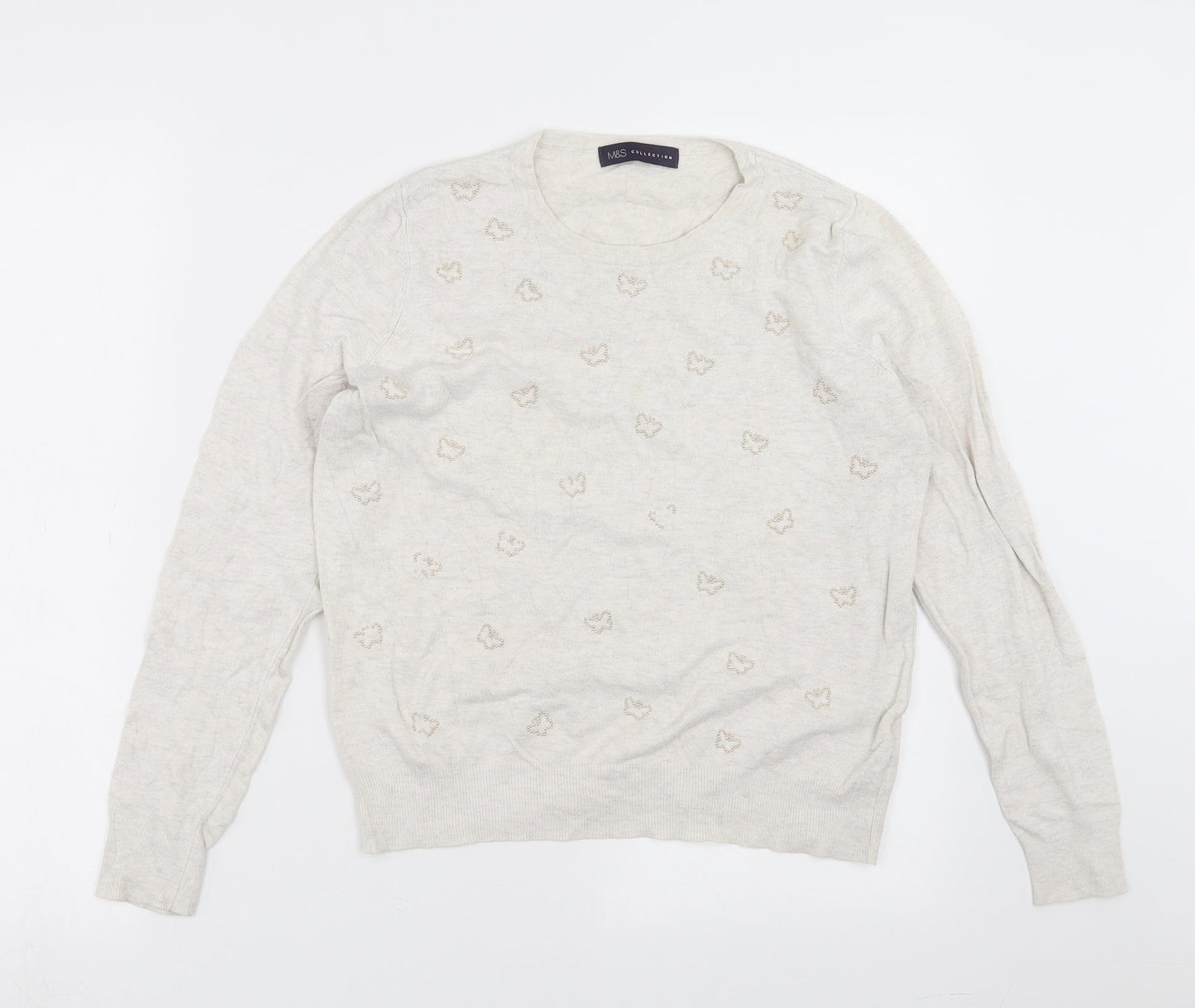 Marks and Spencer Womens Beige  Knit Pullover Jumper Size 14  - butterflies