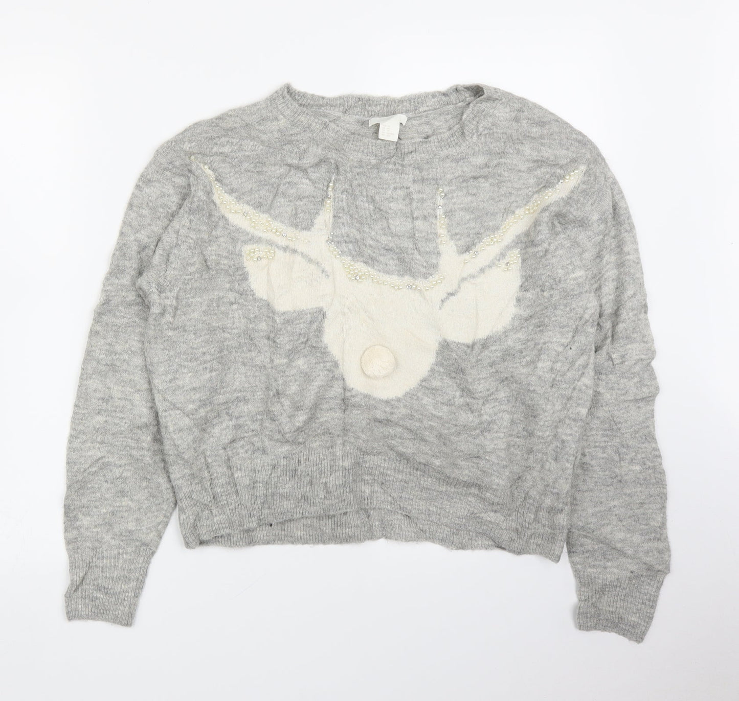H&M Womens Grey   Pullover Jumper Size XS  - Pearls