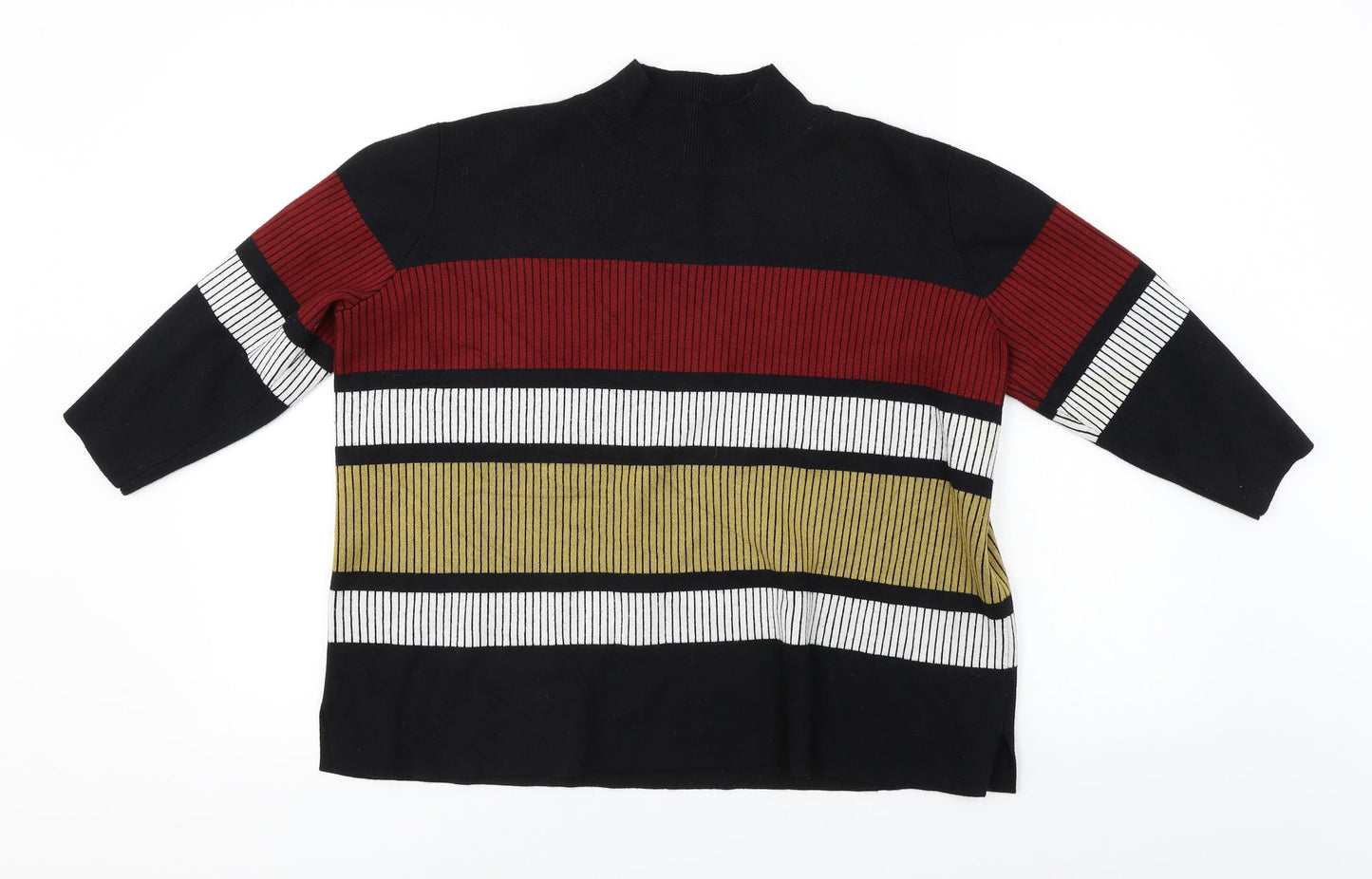 Papaya  Womens Black Striped  Pullover Jumper Size 18