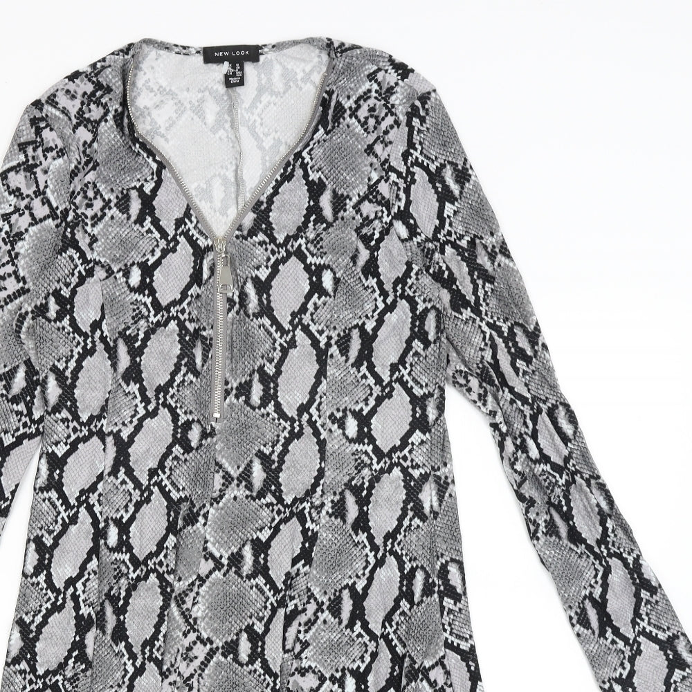 New Look Womens Black Animal Print  T-Shirt Dress  Size 12