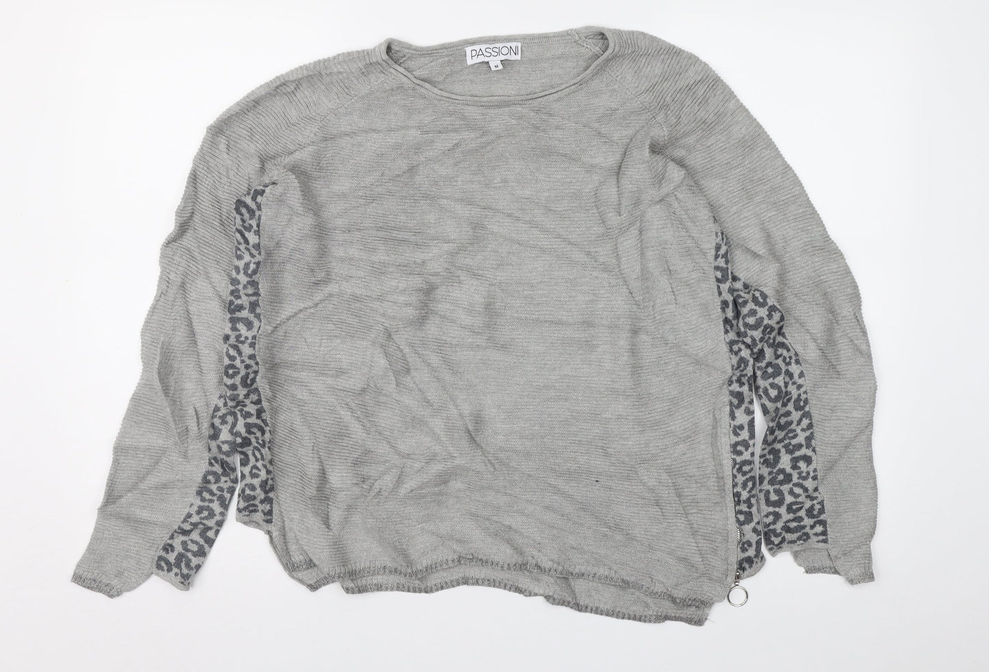 Passioni Womens Grey Animal Print  Pullover Jumper Size M