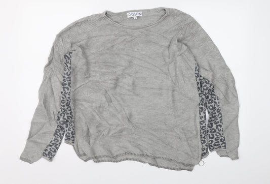 Passioni Womens Grey Animal Print  Pullover Jumper Size M