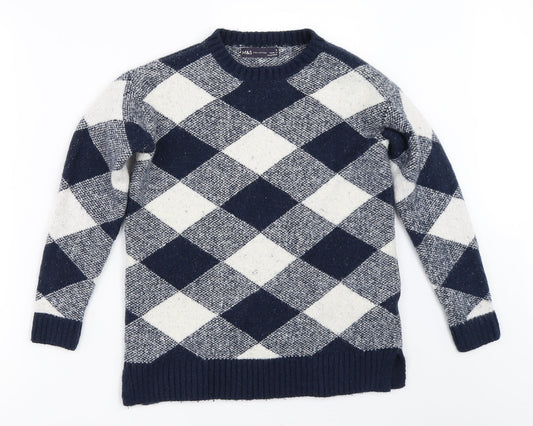 Marks and Spencer Womens Blue Argyle/Diamond  Pullover Jumper Size S