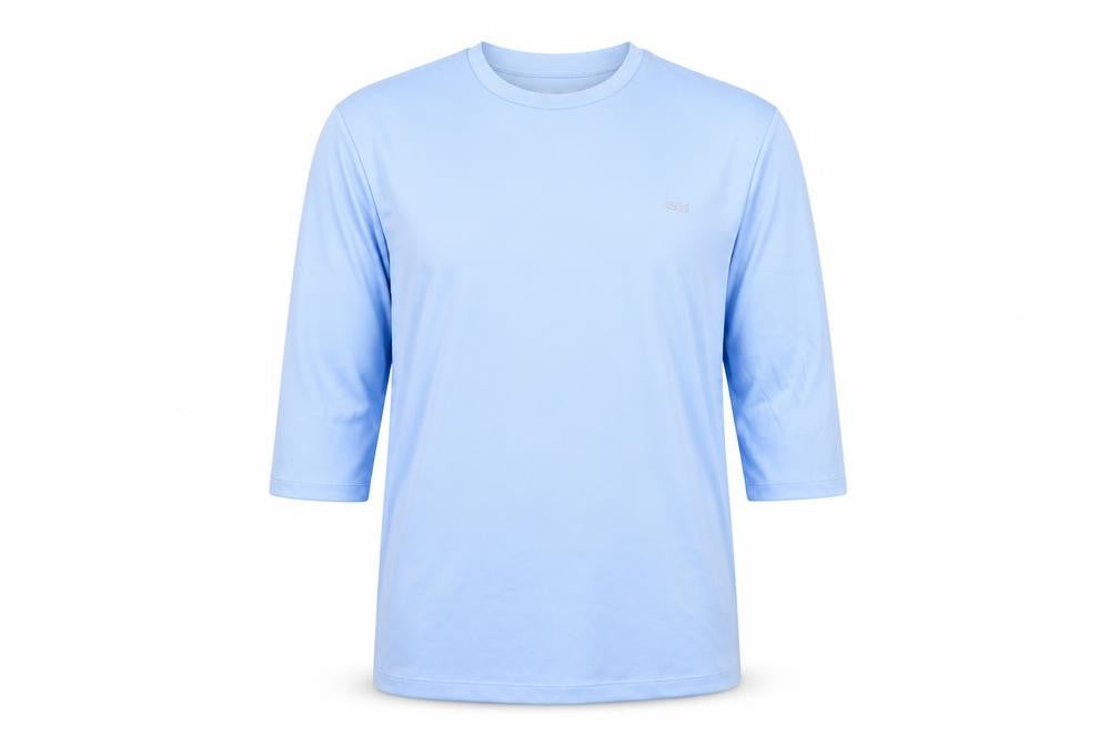 Front view of ASOS men’s blue basic t-shirt, size M