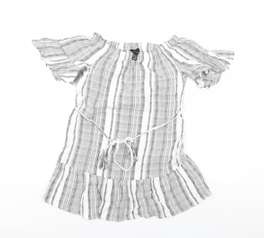 New Look Womens Grey Striped  Basic Blouse Size 8