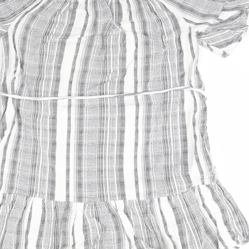 New Look Womens Grey Striped  Basic Blouse Size 8