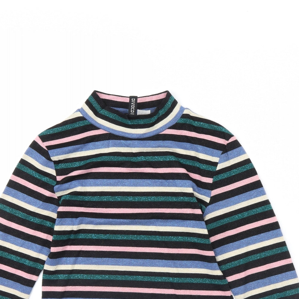 Divided Womens Black Striped  Pullover Jumper Size S
