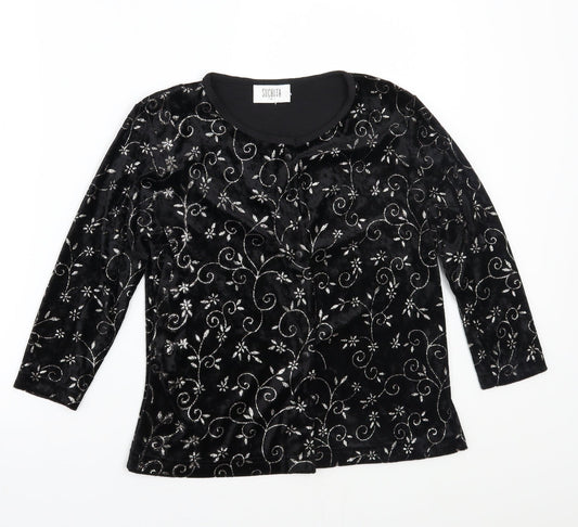Suchita Womens Black Floral  Basic T-Shirt Size 2