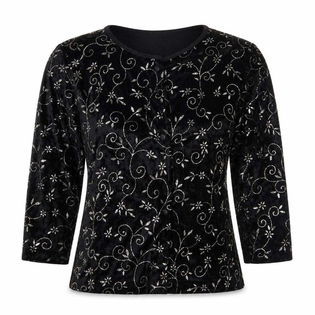 Suchita Womens Black Floral  Basic T-Shirt Size 2