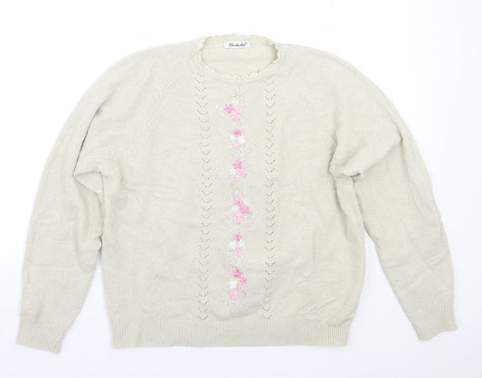Berkertex Womens Beige Floral  Pullover Jumper Size 16