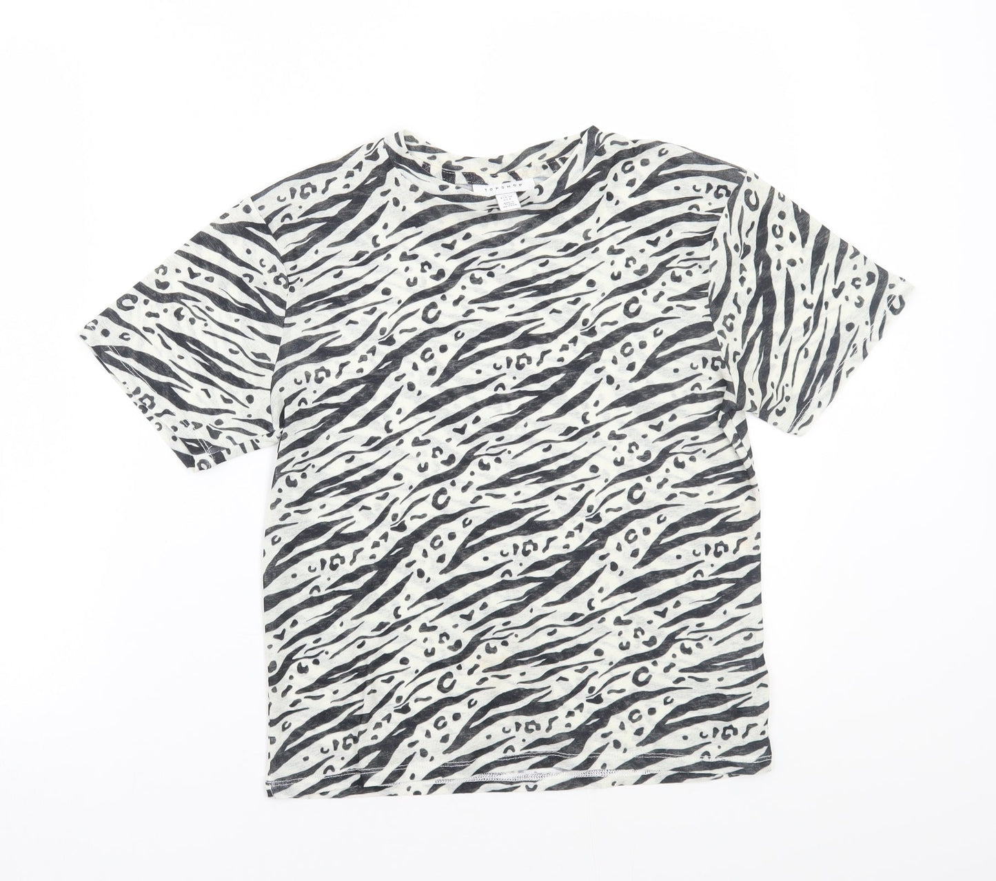Topshop Womens White Animal Print  Basic T-Shirt Size 8