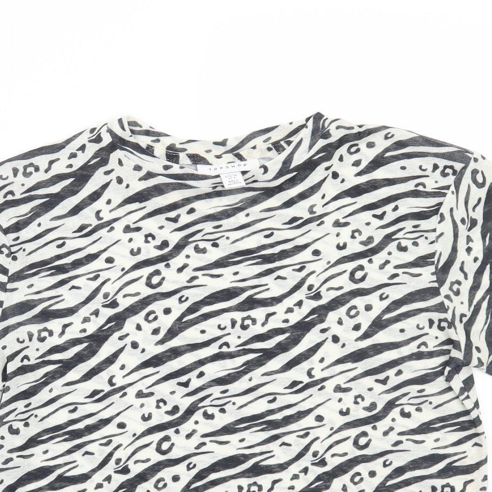 Topshop Womens White Animal Print  Basic T-Shirt Size 8