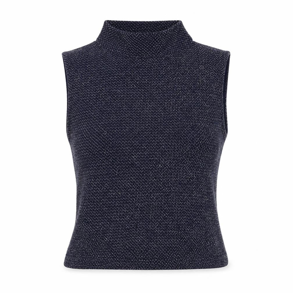 Front view of Fashion Union women’s blue knit basic tank, size UK 6