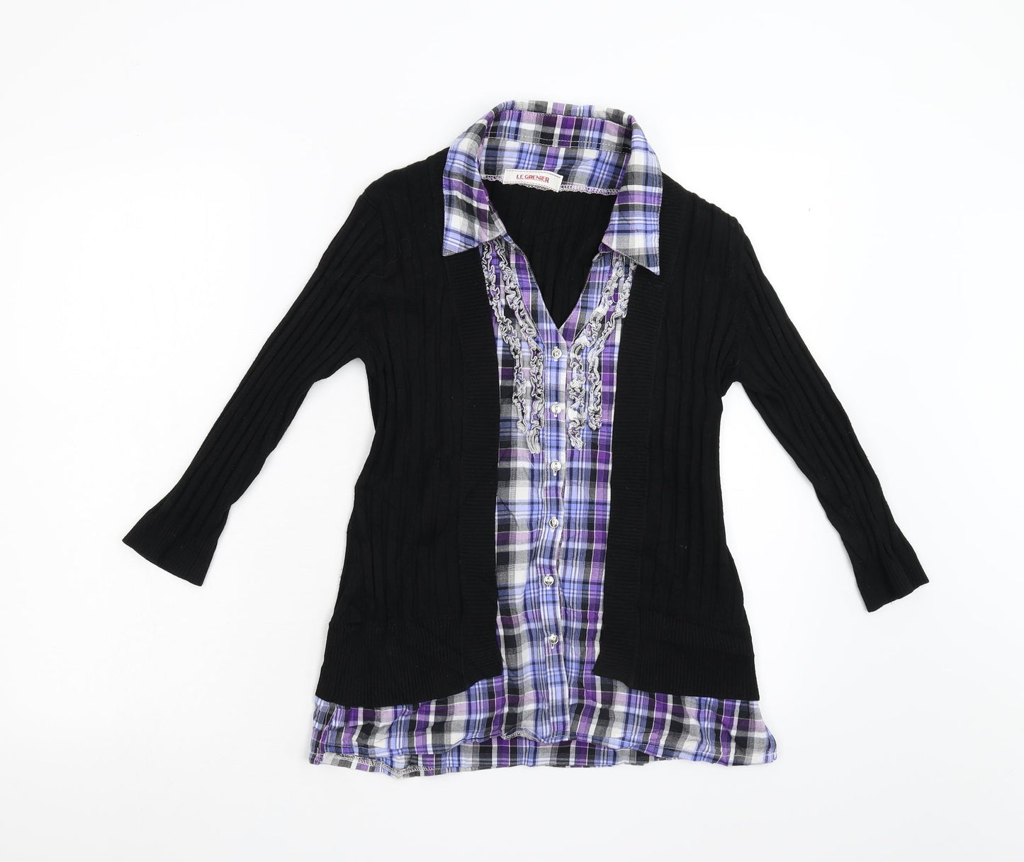 Le Grenier Womens Black Check Knit Pullover Jumper Size S