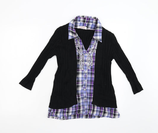 Le Grenier Womens Black Check Knit Pullover Jumper Size S