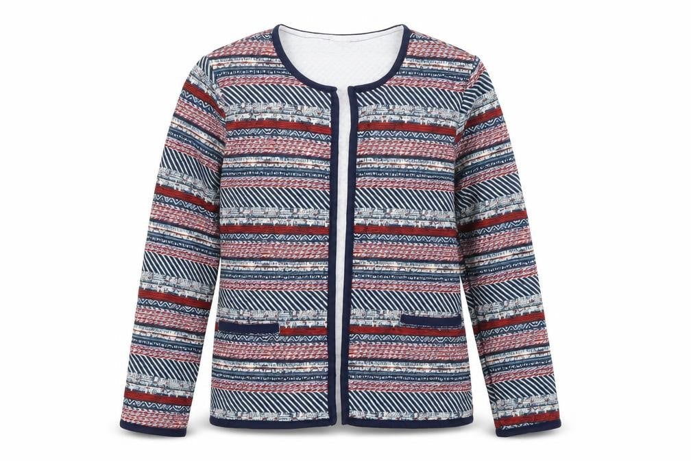 Front view of Gabriella Vicenza women’s blue striped jacket, size UK 10