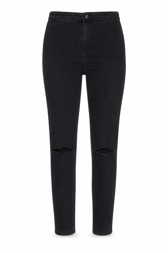 Front view of Denim & Co. women’s black skinny jeans, size UK 12, 26-inch leg