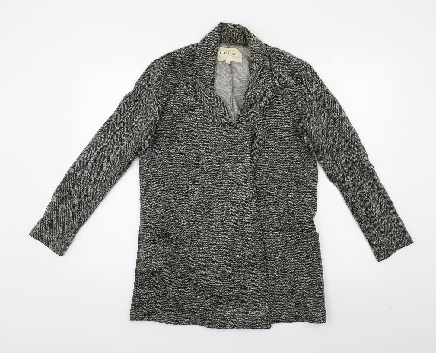 River Island Womens Grey Herringbone  Overcoat Blazer Size 8